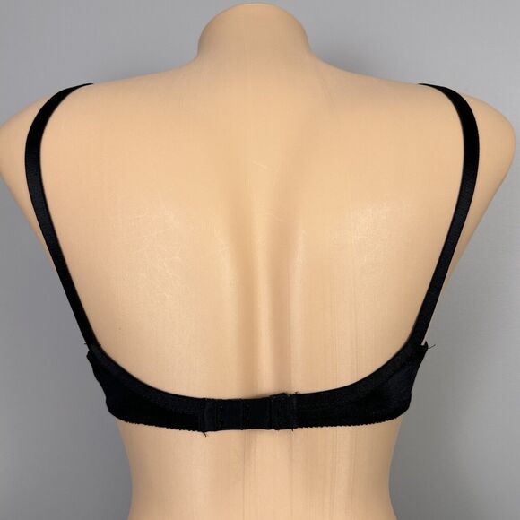 Vintage Vanity Fair Bra Size 34B 75-152 Black Semi Sheer Jacquard Lace Unlined - Picture 5 of 9